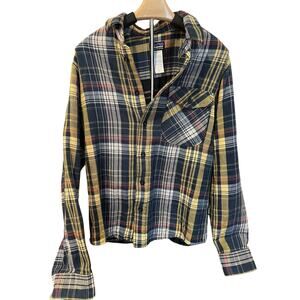 Patagonia Mid Weight Flannel Shirt Mens Small Organic Cotton Blue Yellow Plaid